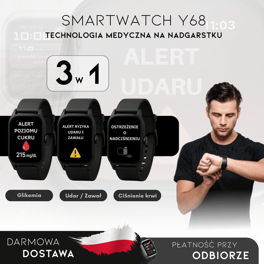 Smartwatch Y68 – Glikemia i ciśnienie | Menu w języku polskim - Sklep - Polska